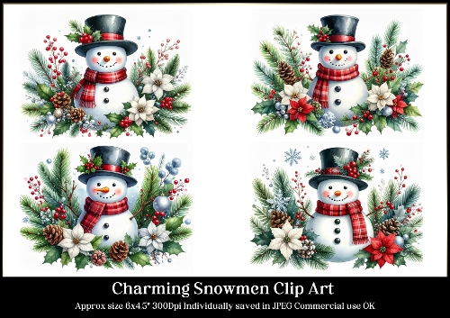 Charming Snowmen 1-4 JPEG Clip Art 