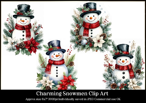 Charming Snowmen 1-4 JPEG Clip Art Portrait