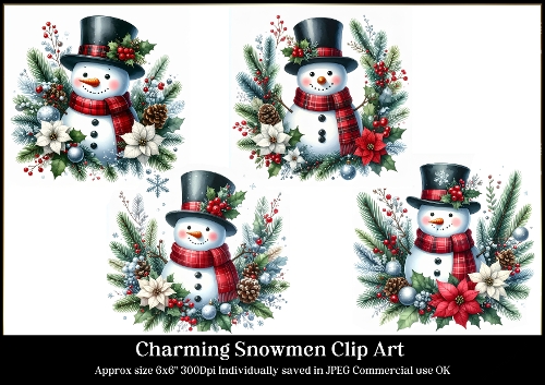 Charming Snowmen 1-4 JPEG Clip Art Square