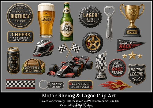 Motor Racing & Lager Clipart Elements