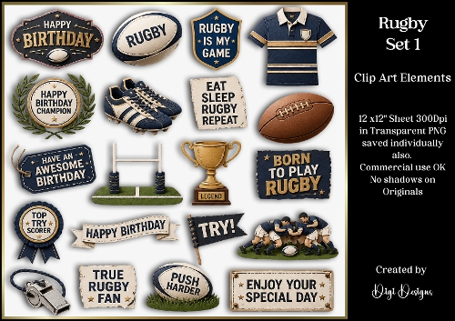 Mens Rugby Set 1 Clipart Elements