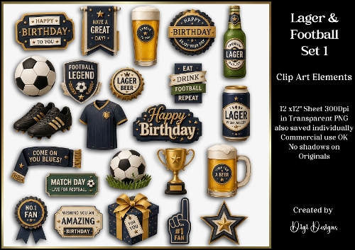 Mens Lager & Football Set 1 Clipart Elements