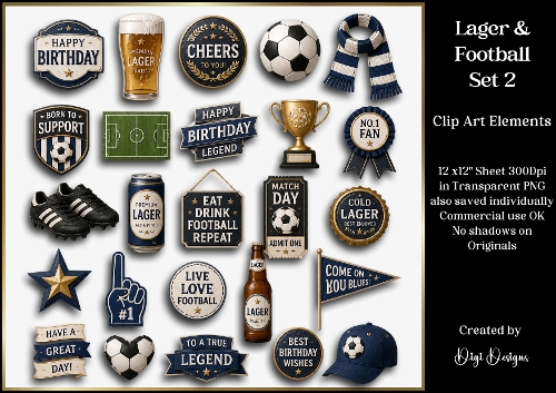 Mens Lager & Football Set 2 Clipart Elements