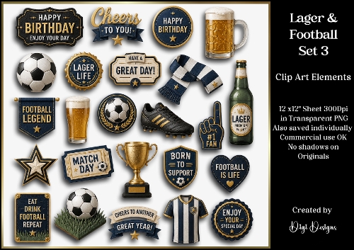 Mens Lager & Football Set 3 Clipart Elements