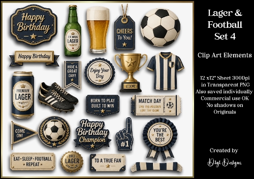 Mens Lager & Football Set 4 Clipart Elements