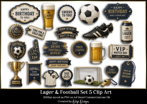 Mens Lager & Football Set 5 Clipart Elements