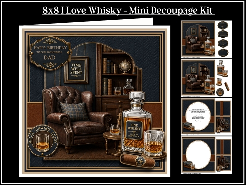 8x8 I Love Whisky Mini Decoupage Kit - x4 A4 sheets