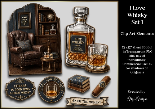 12x12 I Love Whisky Clipart Elements 