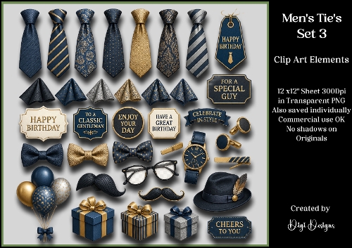 Mens Ties 3 Clipart Elements