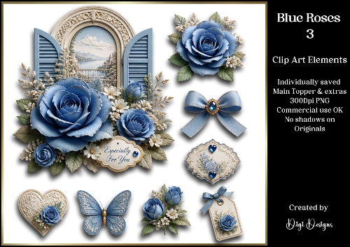 Blue Roses 3 Large Clipart Collection 