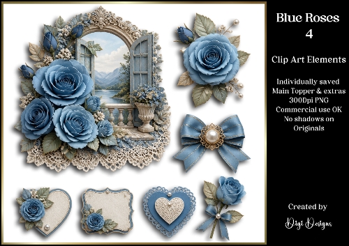 Blue Roses 4 Large Clipart Collection 