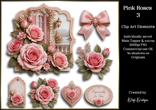 Pink Roses 3 Large Clipart Collection 