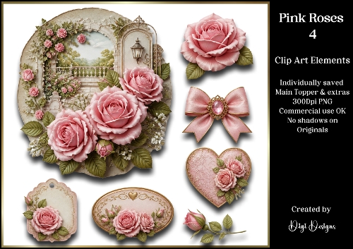 Pink Roses 4 Large Clipart Collection 