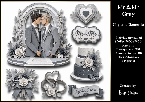 Mr & Mr (Grey) Large Clipart Collection in PNG 