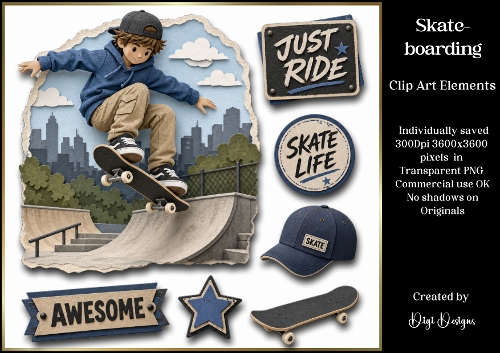 Skateboarding Large Clipart Collection in PNG 