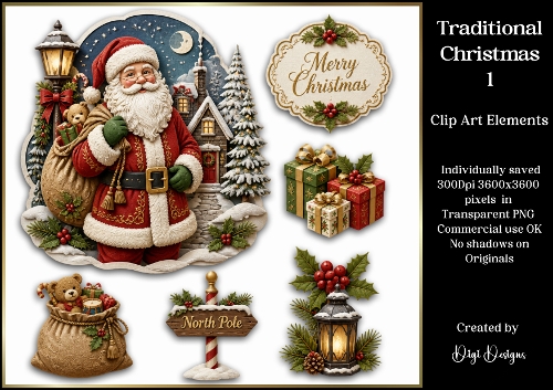 Traditional Christmas 1 Large Clipart Collection in PNG 