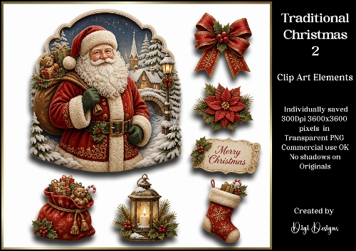 Traditional Christmas 2 Large Clipart Collection in PNG 