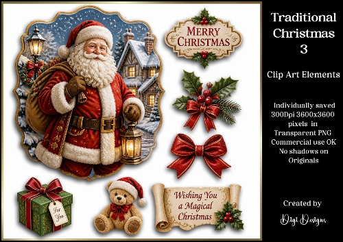 Traditional Christmas 3 Large Clipart Collection in PNG 
