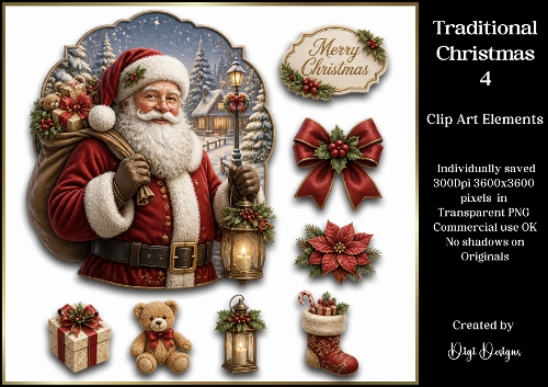 Traditional Christmas 4 Large Clipart Collection in PNG 