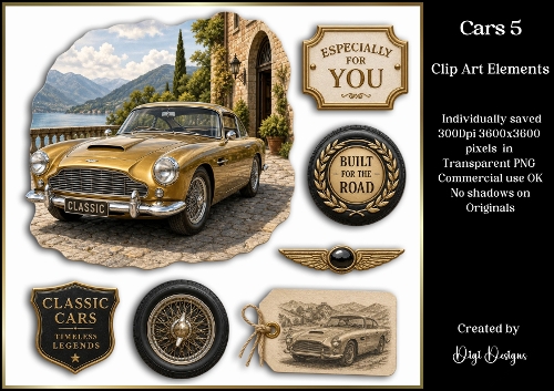 Cars 5 Large Clipart Collection in PNG