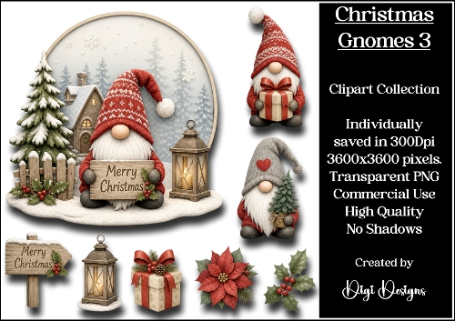 Christmas Gnomes 3 Clipart Collection 