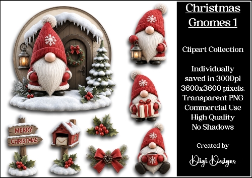 Christmas Gnomes 1 Clipart Collection 