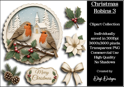 Christmas Robins 3 Clipart Collection 
