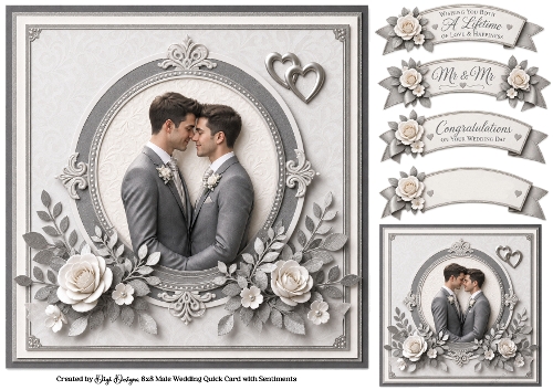 8x8 Male Wedding Quick Card with Sentiments & Gift Tag
