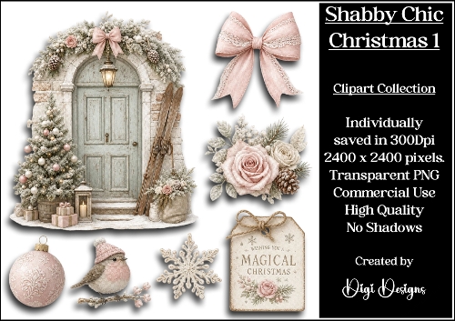 Shabby Chic Christmas 1 Clipart Collection PNG 