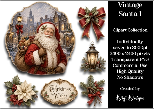 Vintage Santa 1 Clipart Collection PNG 