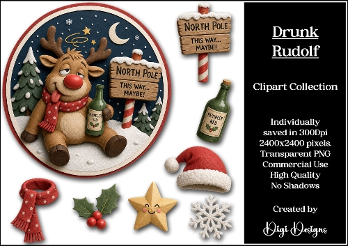 Drunk Rudolf Clipart Collection PNG 