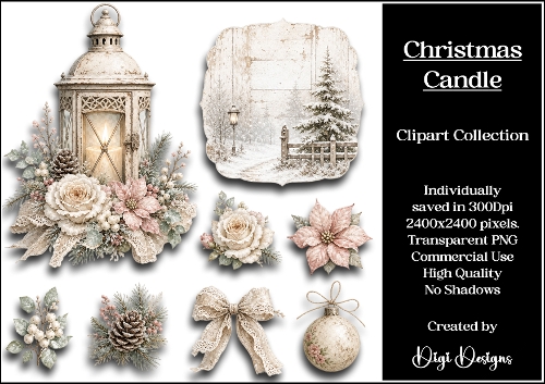 Christmas Candle Clipart Collection PNG 