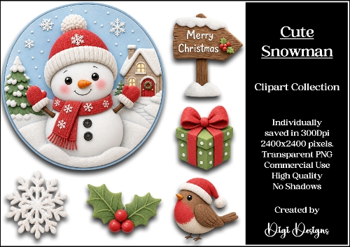 Cute Snowman 2 Clipart Collection PNG 