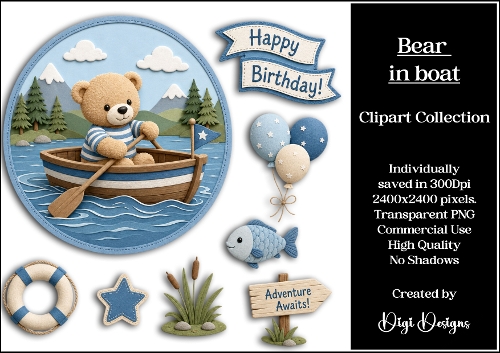 Bear in Boat Clipart Collection PNG 