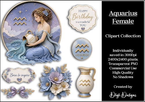 Star Signs - Aquarius Female Clipart Collection PNG  