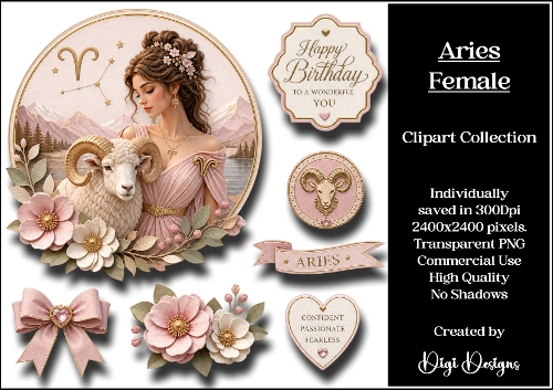 Star Signs - Aries Female Clipart Collection PNG  