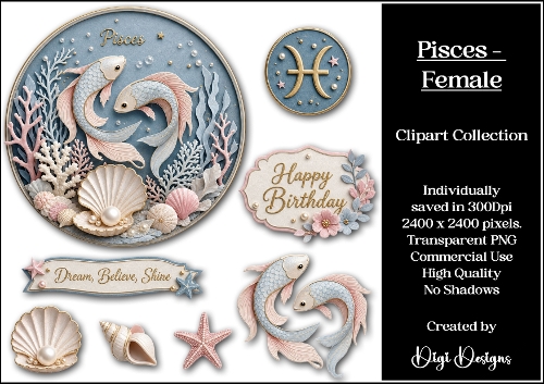 Star Signs - Pisces Female Clipart Collection PNG  