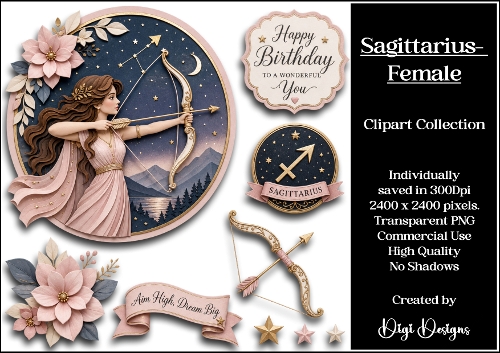 Star Signs - Sagitarrius Female Clipart Collection PNG  