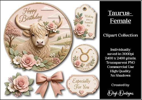 Star Signs - Taurus Female Clipart Collection PNG  