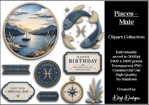 Star Signs - Pisces Male Clipart Collection PNG  
