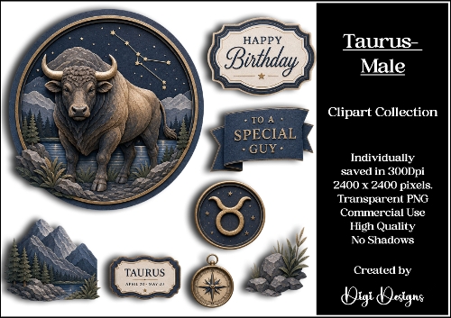 Star Signs - Taurus Male Clipart Collection PNG  