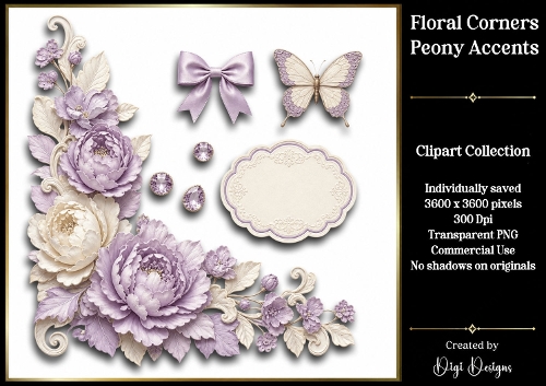 Floral Corner Peony Accents PNG