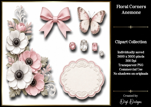 Anemone Floral Corners PNG 