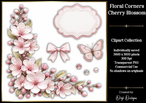Cherry Blossom 1 Floral Corners PNG 