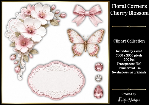 Cherry Blossom 2 Floral Corners PNG 