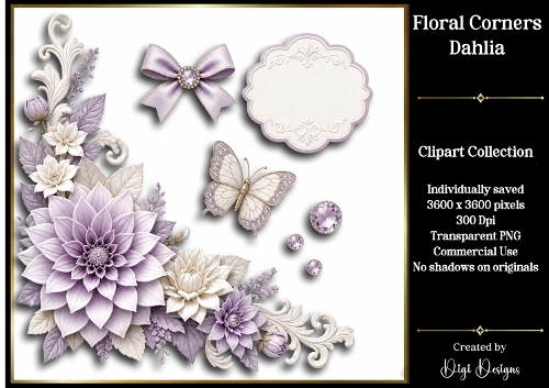 Dahlia 1 Floral Corners PNG 