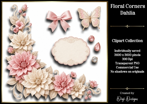 Dahlia 4 Floral Corners PNG 