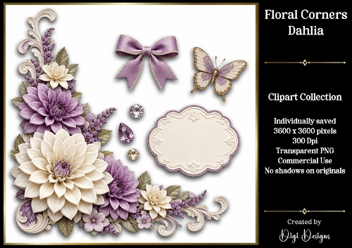 Dahlia 5 Floral Corners PNG 