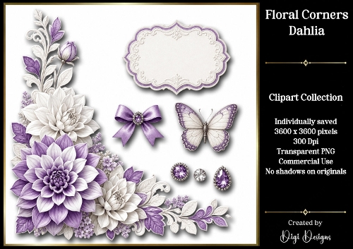 Dahlia 7 Floral Corners PNG 