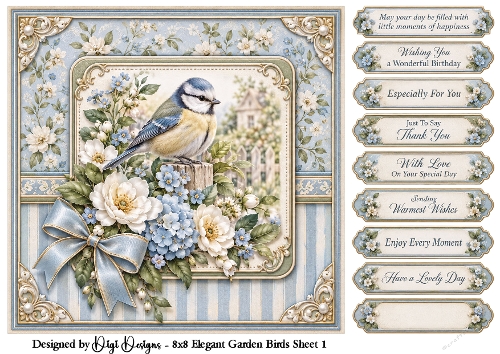 Elegant Garden Birds 1 Card Front with Sentiments 
